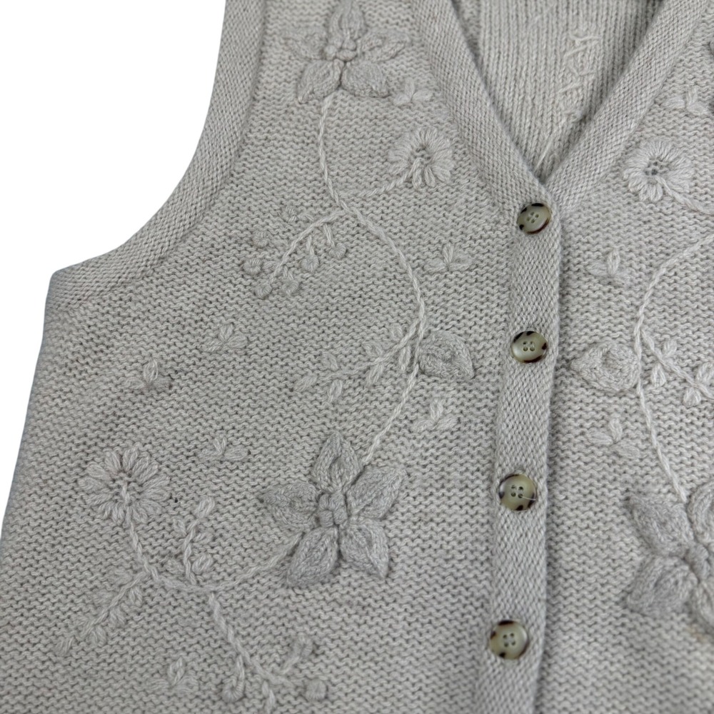 Vintage Liz Claiborne Lizwear Shetland Wool Sweater Vest M Floral Embroidered - Picture 7 of 9